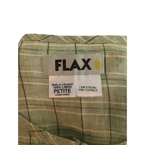 Flax Top Women's Size XS Green Plaid Line Short Sleeve Button Up Linen NEW - Picture 6 of 6